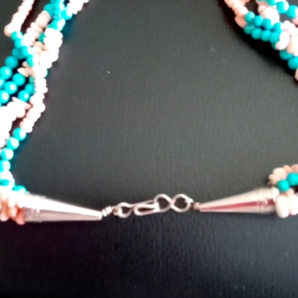 SOUTHWEST TURQUOISE AND PINK CORAL NECKLACE - Picture 5 of 7